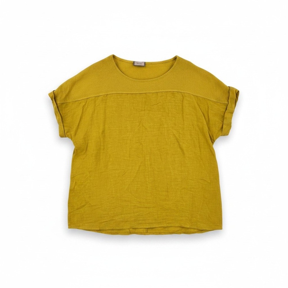 SAIPH Linen Blouse Mixed Texture Short Sleeve Scoop Neck Pullover Top Size 1X